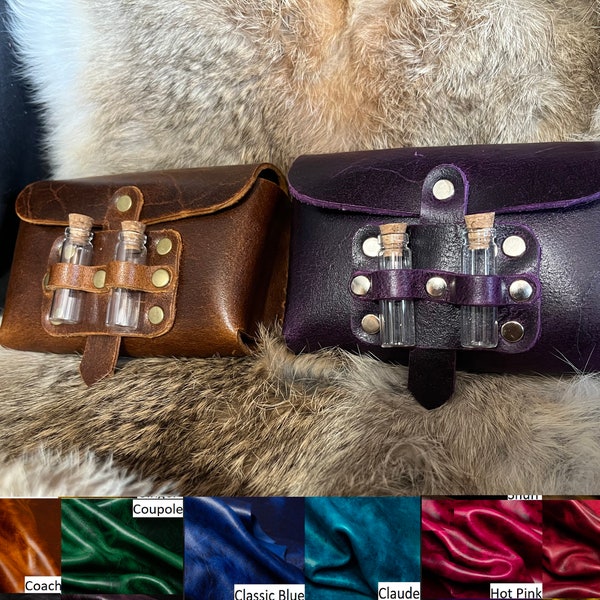 Little Leather Bag Belt Pouch 2 Bottles, pick your leather colour