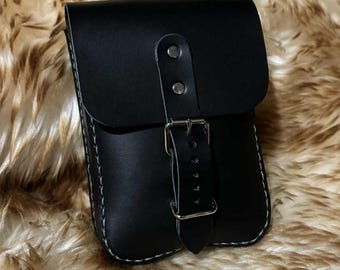 Ready to Ship Black Leather Belt Bag Genuine Leather Hand Stitched Handmade With or Without Gift Box Leather Bag Waist Bag Festival Belt Bag