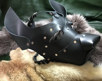 Genuine Leather Handmade Pup Dog  Mask Puppy PetPlay Pet Play Muzzle Pup Hood Face Mask Custom Leather Costume KS1