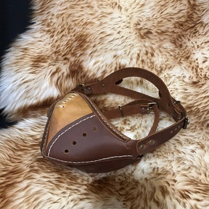 Genuine Leather Handmade Hand Stitched Biker Mask Leather Mask Face Mask brown Leather With A Tan Insert Costume Steampunk