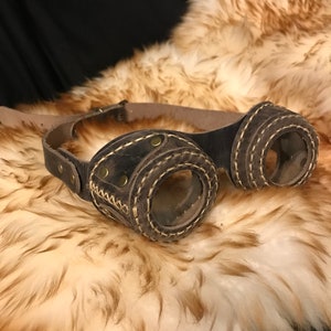 Ready To Ship Leather Goggles Bark Brown Steampunk Handmade Hand Stitched Genuine Hat Goggles Costume Fancy Dress Cosplay image 2