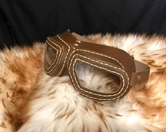 Bruin lederen vliegerbril Echt leer handgemaakte steampunkbril kostuum aankleden Cosplaycadeau