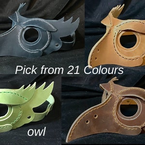 Steampunk Hand Stitched Genuine Leather Crow, Eagle Or Owl Bird Eye Mask  Costume, Pick your Colour