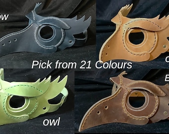 Steampunk Hand Stitched Genuine Leather Crow, Eagle Or Owl Bird Eye Mask  Costume, Pick your Colour