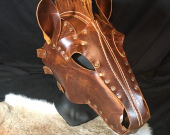 Crazy Cow Coach Brown Horse Pony Mask Genuine Leather Handmade  Leather Costume