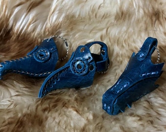 Ready To Ship Blue Set Mini Plague Mask Dragon Keyrings Bag Charm Tiny Steampunk Plague Doctor Genuine Leather Handmade Hand Stitched