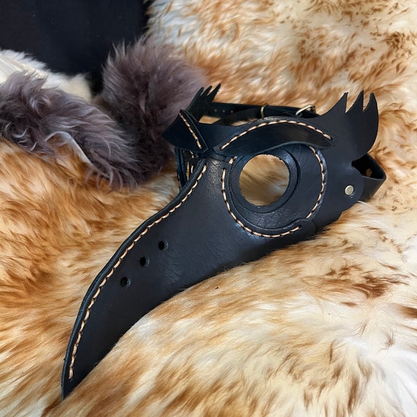 Genuine Leather Steampunk Handmade Hand Stitched Crow Bird Face Mask Black  Leather Eye Mask Costume Fancy Dress