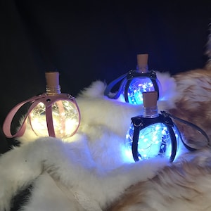 Leather Handmade Steam Punk Cos Play Potion light bottle pick your leather color Belt hanger decoration