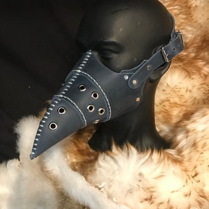 Genuine Leather Steampunk Handmade Hand Stitched Plague Doctor Mask Half Beak Blue Leather Beak Face Mask Costume Halloween