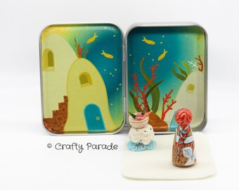 Mermaid Tin Box Playset: Miniature Peg Doll, Quiet Toy
