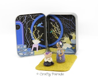 Mermaid Peg Doll Miniature Playset: in Altoid Tin Hand made