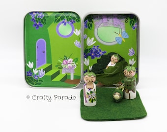 Fairy Peg Doll Playset: Baby's Birth Tin Box Handmade