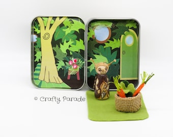 Little Snail Tin Box Playset: Handmade Peg Doll, Vegetable Garden