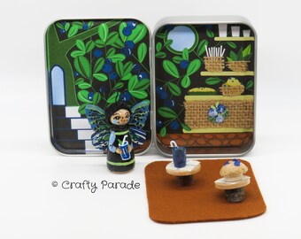 Blueberry Fairy Tin Box Playset: Miniature Peg Doll Quiet Toy