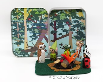 Forest Friends Tin Box Playset: Miniature Peg Dolls, Gnome, Fairy
