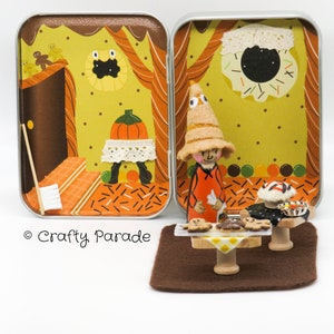 Halloween Candy House Tin Playset: Handmade Miniature Witch Doll