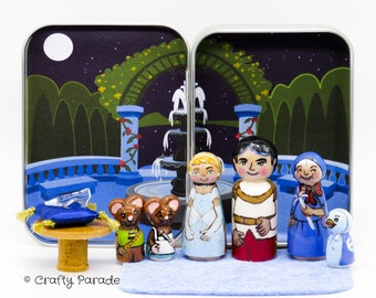 Cinderella Peg Doll Set: Fairy Tale Wooden Playset Handmade