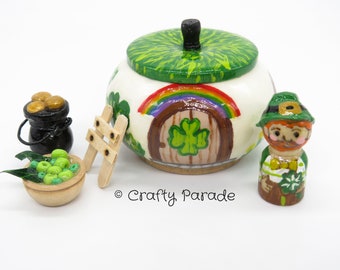 St. Patrick’s Day Little Leprechaun, St. Patrick’s Day Peg dolls, Peg doll playset, wooden playset, miniature doll, miniature, quiet toy