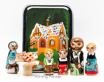 Hansel and Gretel Peg Doll Set: Handmade Fairy Tale Playset