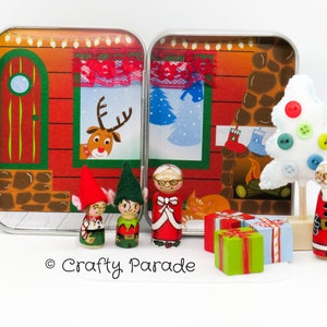Santa&#39;s Workshop Peg Doll Playset: Handmade Christmas Tin Box Toy