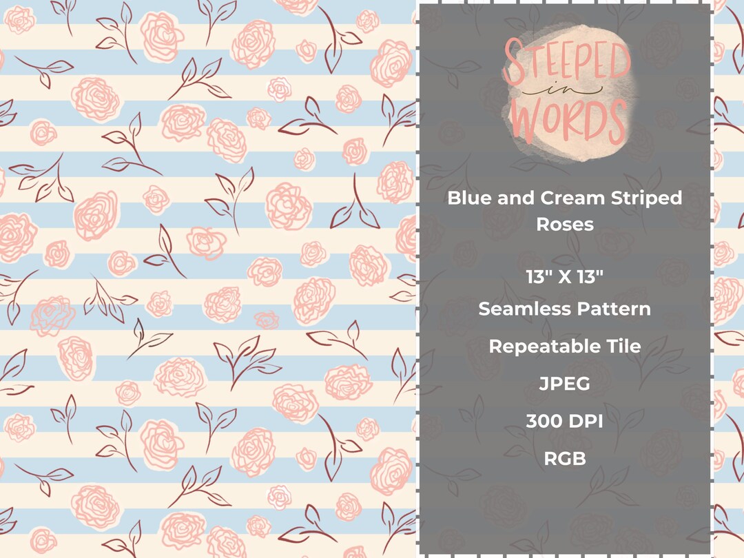 Vintage Blue and Cream Striped Roses – Digital Download, Seamless ...