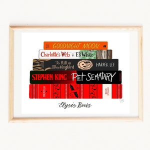 Custom Book Drawing | bookish art print, book spine art, book stack custom, book stack art, Christmas gift for book lovers, unique gift