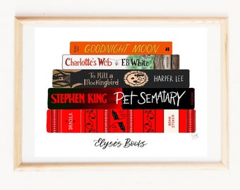 Impresión artística de pila de libros personalizada / Regalo personalizado para amantes de los libros