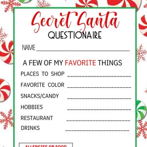 SECRET SANTA QUESTIONAIRE