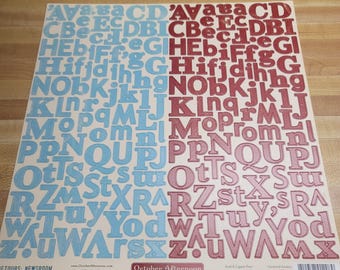 May include: A sheet of alphabet stickers with two sets of letters, one in blue and one in red. The letters are in a variety of sizes and styles. The sheet is labeled "October Afternoon".