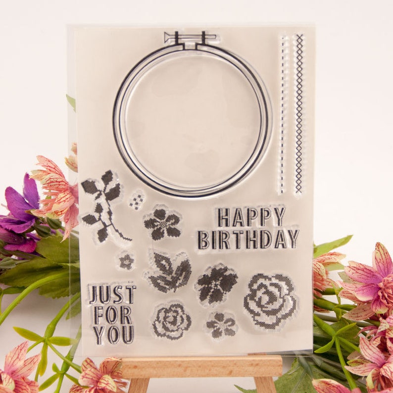 KS Crafts Needlework Happy Birthday Rubber Stamp Set