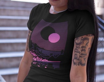 Sol y Luna - Retro City Skyline Unisex Camiseta