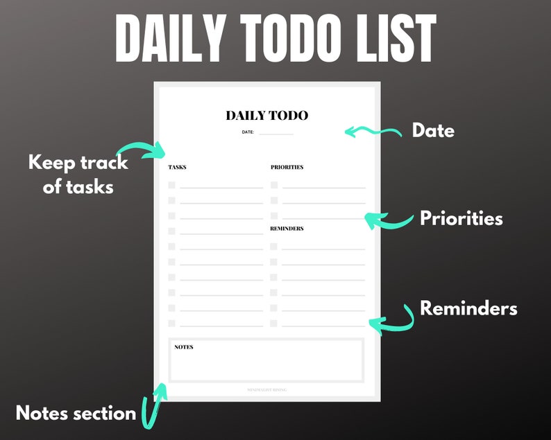 Daily Todo List A4 Printable PDF Instant Download - Etsy Norway