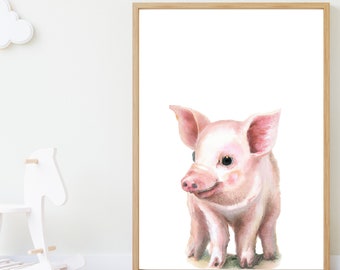 Watercolour Pig, Pig Instant Print, Nursery Decor, Farm Nursery Print, Digital Download, Farm Wall Art, Farm Nursery Decor