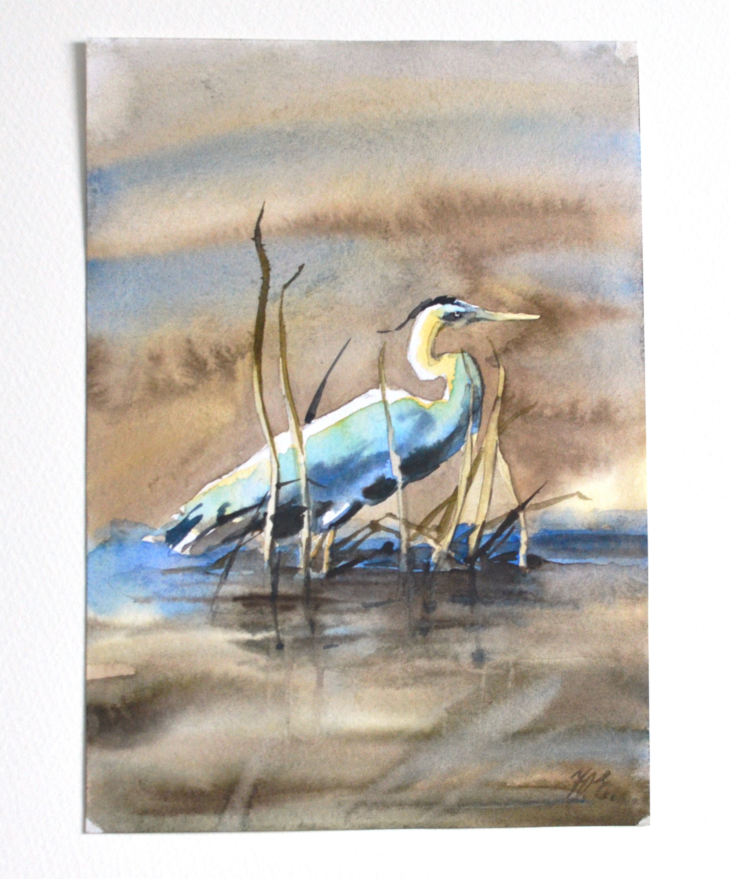 Great Blue Heron Original Watercolor Art 6 by 8 Bird Painting Etsy