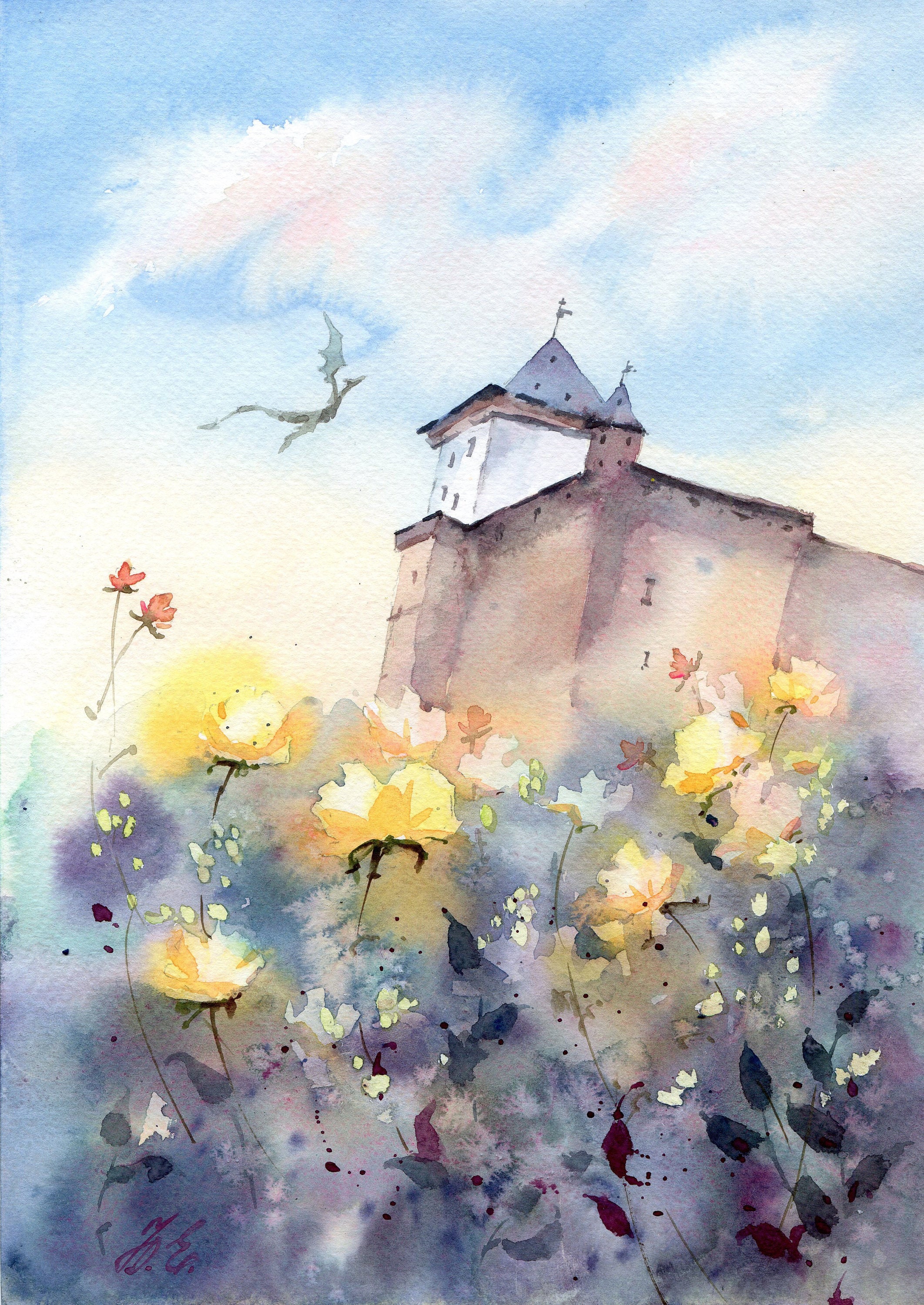 Fantasy Painting Original Watercolor Art 116 by 82 Dragon Etsy