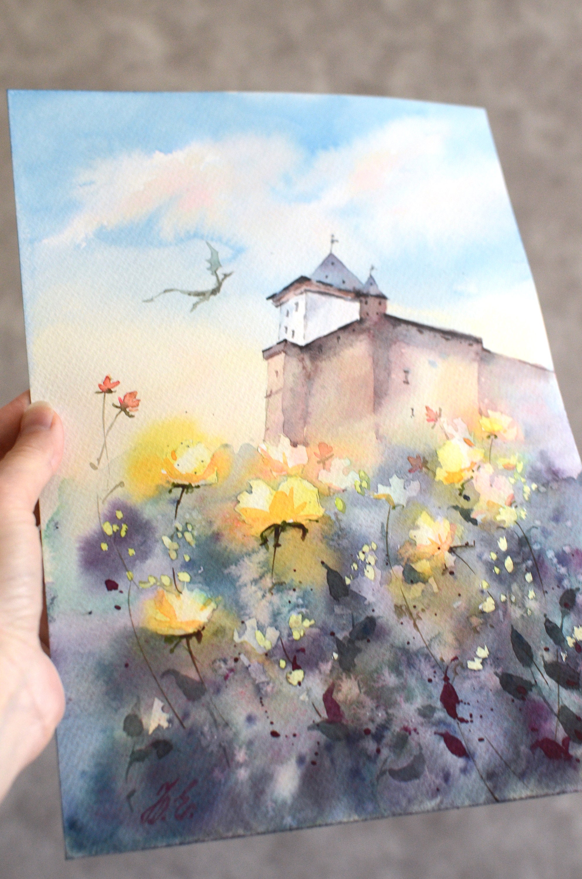 Fantasy Painting Original Watercolor Art 116 by 82 Dragon | Etsy