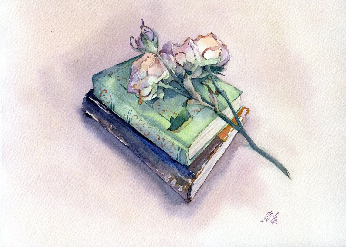 Painting Of Books Original Watercolor Art 118 by 88 Painting Etsy