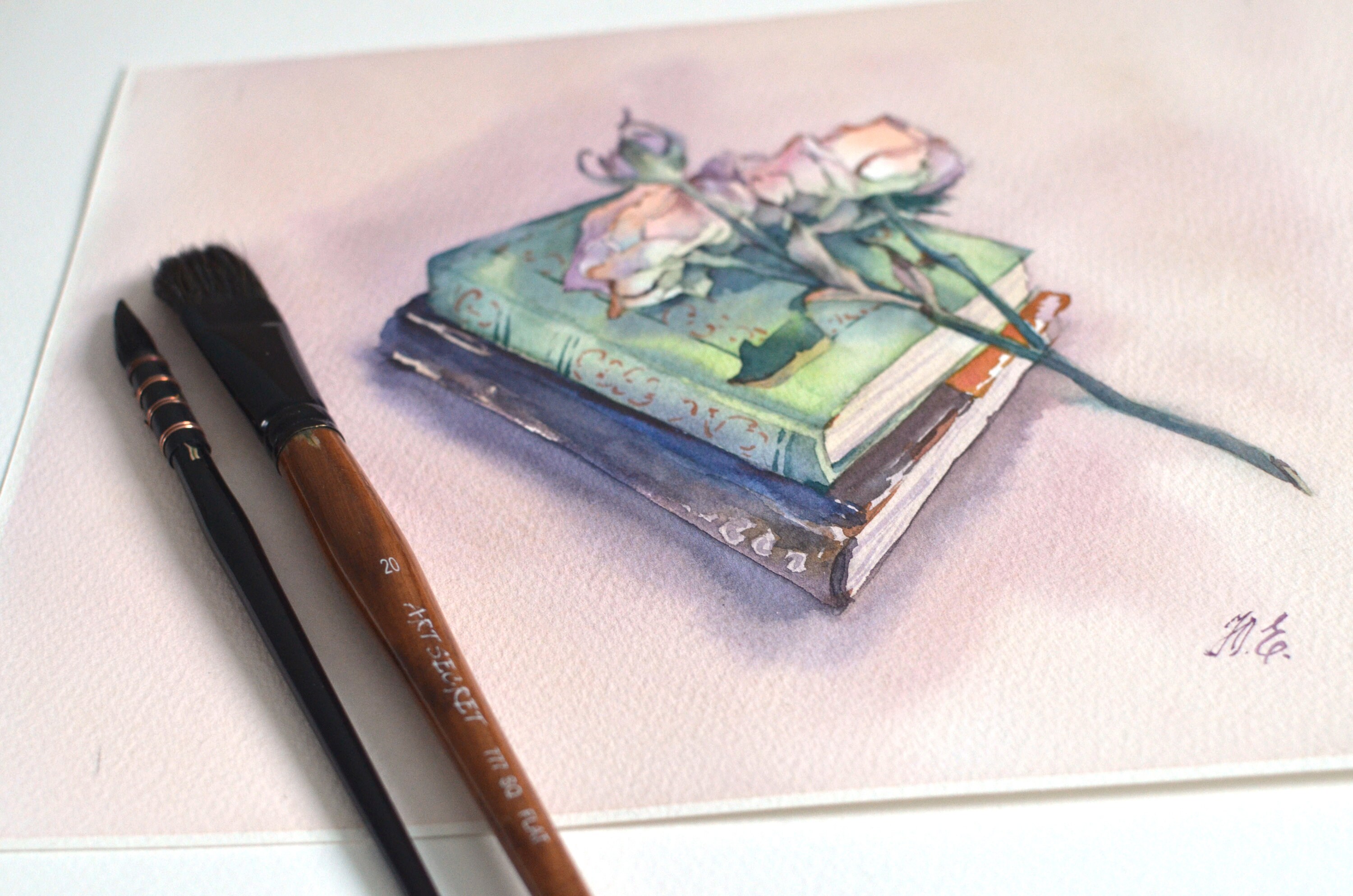 Painting Of Books Original Watercolor Art 118 by 88 Painting Etsy