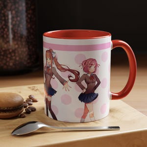 Doki Doki Literature Club, DDLC, Monika, Yuri, Natsuki, Sayori, Accent Coffee Mug 11 oz.