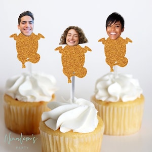 Friendsgiving Decorations, Dancing Turkey Cupcake Toppers, Funny Thanksgiving Party Face Cupcakes, Friendsgiving Favors, Friendsgiving Decor