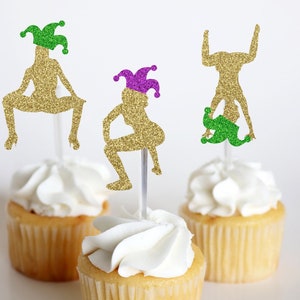 NOLA Bachelorette Party Cupcake Toppers, Mardi Gras Theme Bachelorette Decorations, New Orleans Bachelorette Party, Mardi Gras Party