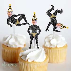 Birthday Party Decorations, Funny Birthday Face Cupcakes For Him, Custom Birthday Photo Face Toppers, Men Personalized Birthday, Man, 12 PCS
