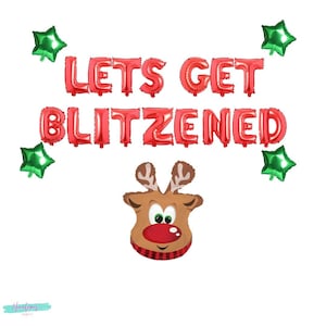 Christmas Party Decorations, Let&#39;s Get Blitzened Balloon Banner, Christmas Balloons, Reindeer Decorations, Holiday Party Decorations,
