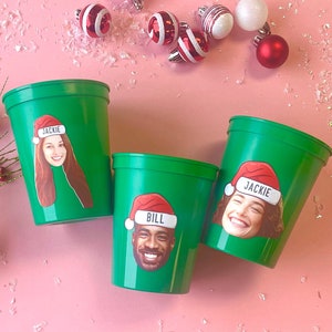 Christmas Party Favors, Custom Christmas Cups, Santa Hat Face Cups, Funny Friendsmas Decorations,  Funny Christmas Decor, Christmas Favors