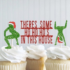 Theres Some Hos In This House Cupcake Toppers, Funny Christmas Decorations, Birthday Party Decor, Bachelorette Party Decorations,