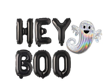 Hey Boo Halloween Banner, Halloween Decor, Halloween Balloons, Halloween Bachelorette Decorations, Halloween Party Decorations, Ghost Decor,