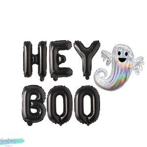 Hey Boo Halloween Banner, Halloween Decor, Halloween Balloons, Halloween Bachelorette Decorations, Halloween Party Decorations, Ghost Decor,