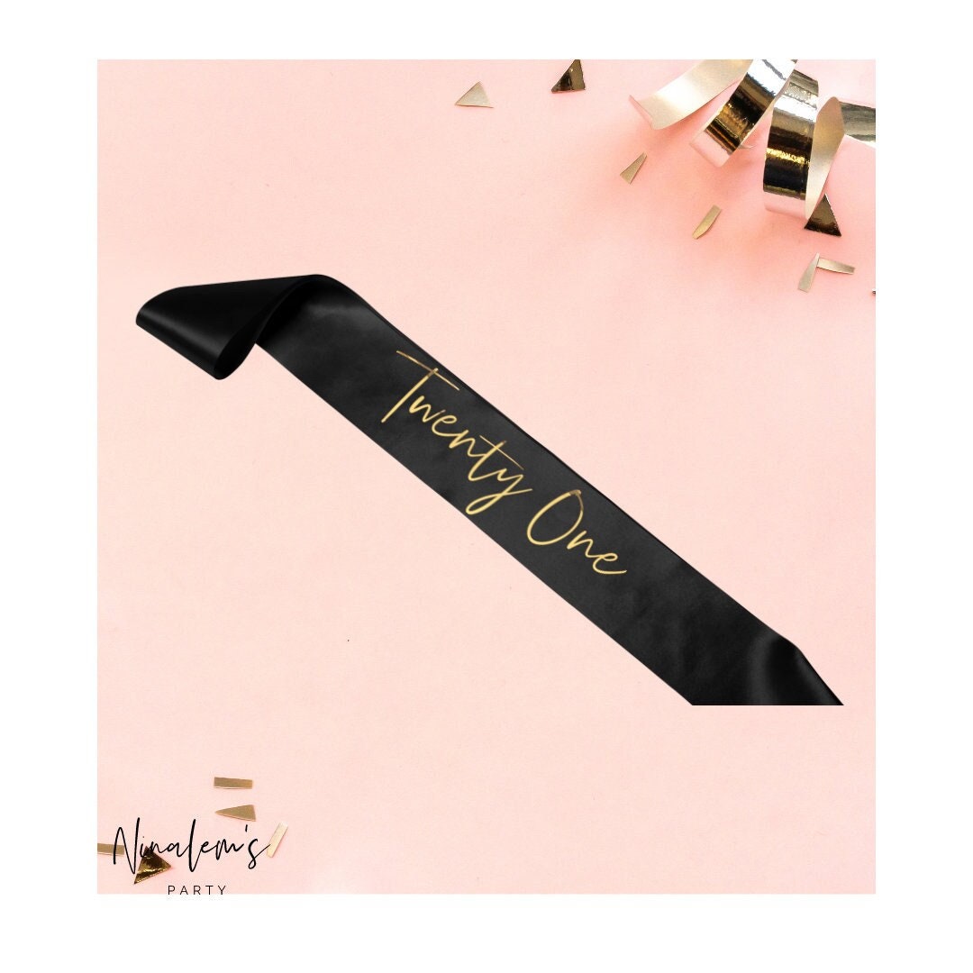 21st Birthday Sash, Black Satin With Gold Foil - Etsy