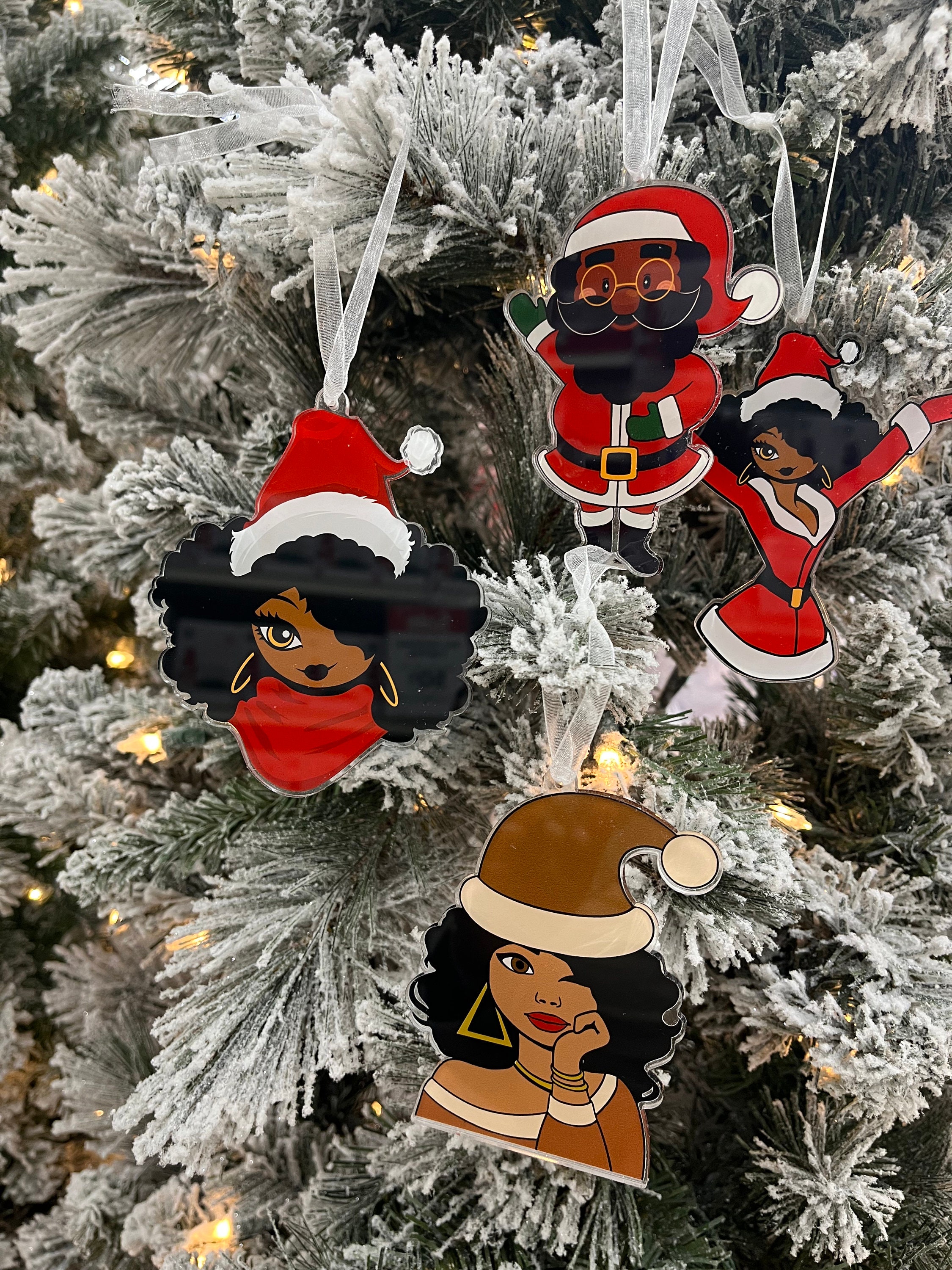 Christmas Ornaments, Black Santa Decorations, Black Santa Ornament