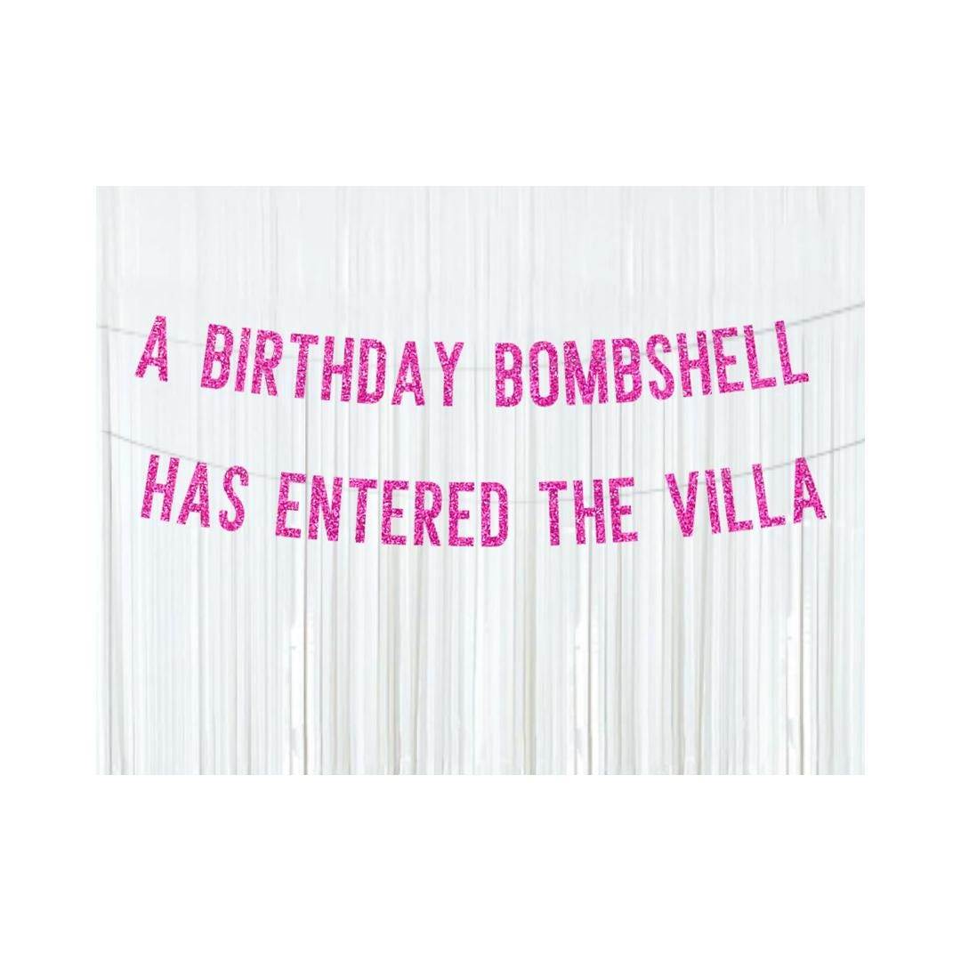 Island of Love Birthday Party Decorations, A Birthday Bombshell Has Entered The Villa Birthday Banner, Reality TV Tropical Birthday Decor